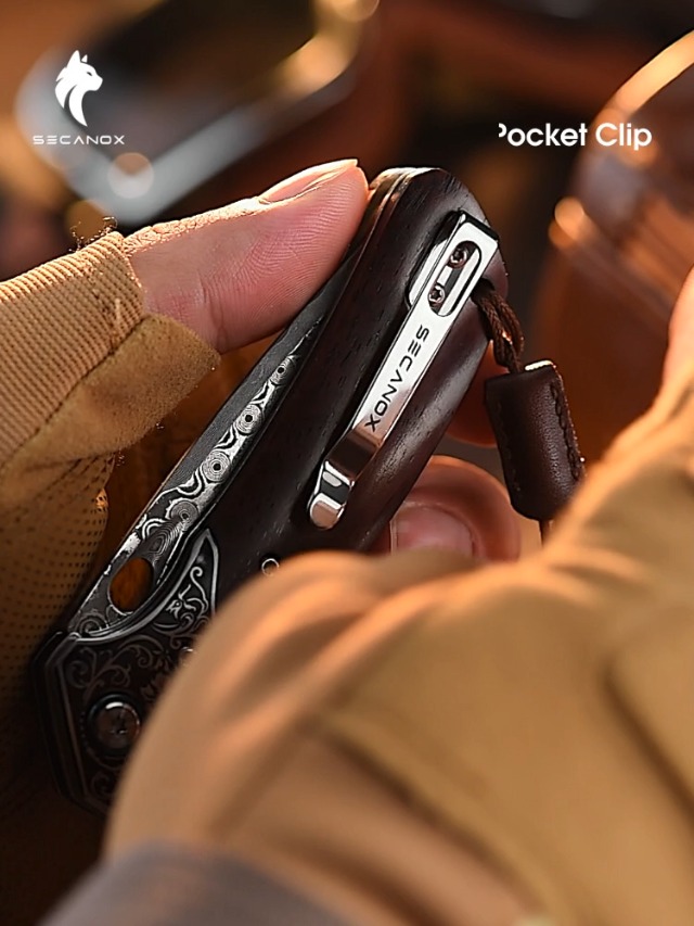 Amazon.com : SECANOX Damascus Pocket Knife with Wood Handle, Sharp